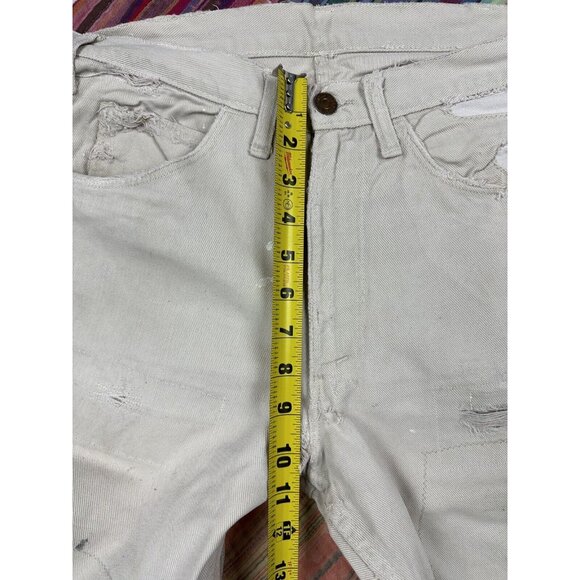 Vtg 50s Levis Sta-Prest Cotton Jeans 30x26 Talon Zip Heavy Repairs Distressed - Picture 10 of 16